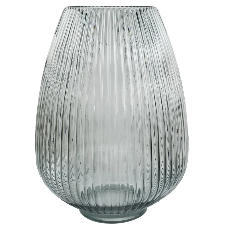 Elegant Smoke Grey Glass Vase with Ridged Design