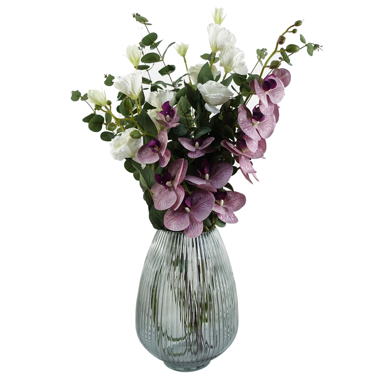 Elegant Smoke Grey Glass Vase with Ridged Design - Image 3