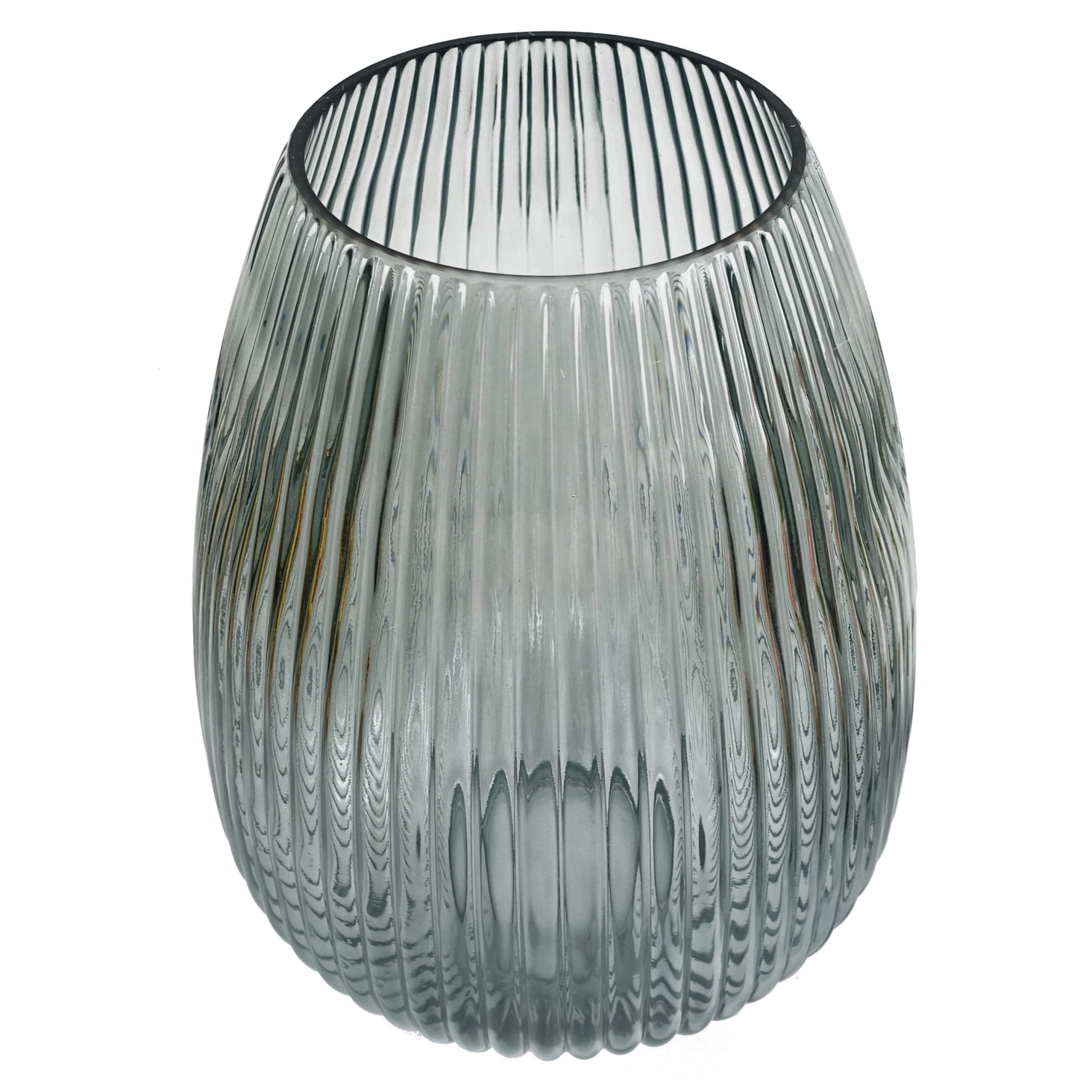 Elegant Smoke Grey Glass Vase with Ridged Design - Image 2